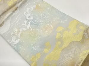 引箔曲線に草花・色紙散らし模様織出し名古屋帯